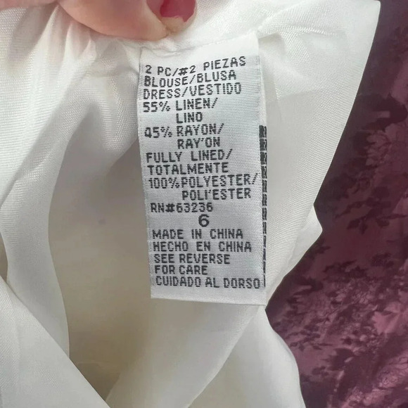 Dress Barn White Linen Dress Eyelet Floral Embroidery With Cardigan Size 6 - Picture 11 of 11